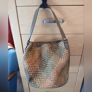 Made In India Woven Tan and Green Women's Bucket Bag